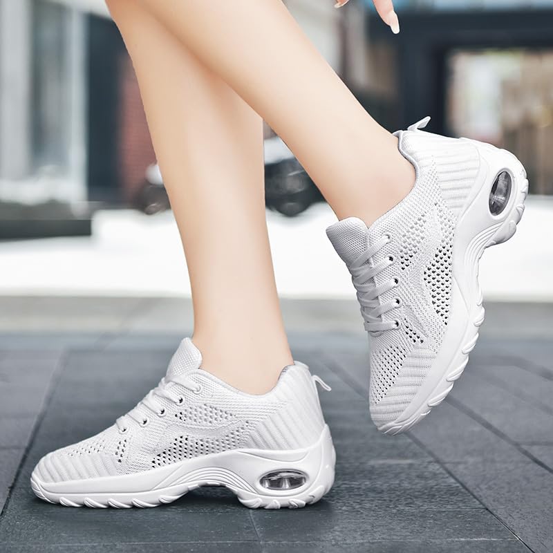 Image of DLWKIPV Womens Walking Running Shoes Tennis Slip On Sneakers Gym Workout Sport Lightweight Breathable Mesh Comfortable Casual White Size 8