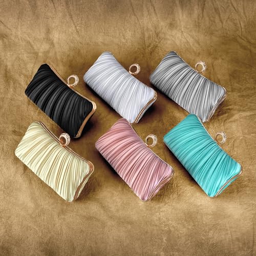Image of Fashion Women's Evening Bags, Gold Silk Luxury Handbags with Chain Stylish Purses for Wedding Party