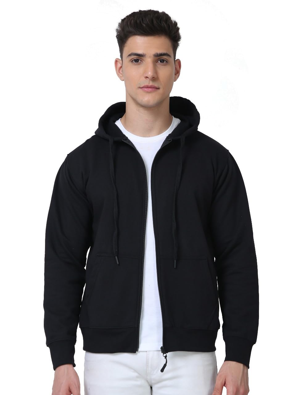 scott international Men's Solid Cotton Hooded Neck Hoodies For Men Regular Fit Sweatshirts For Men With Zipper Stylish Winter Wear With Hood And Pockets Black,Large-picture-22