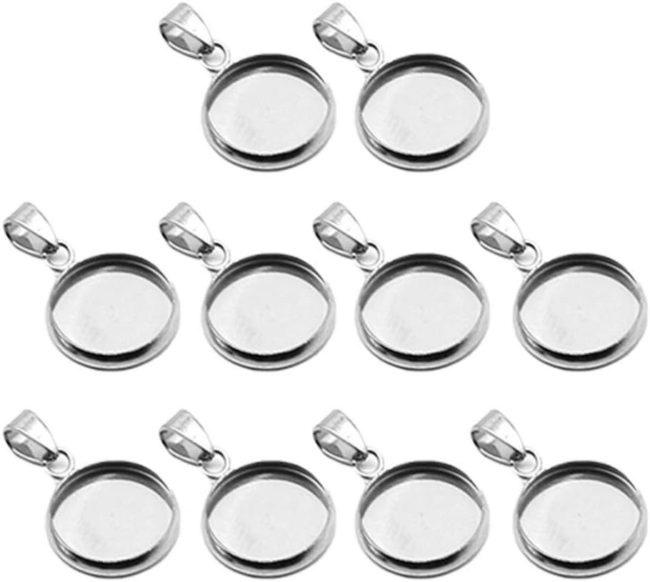 EXCEART 20pcs Trays Pendants Stainless Steel Round Cabochons Settings Bezels Base Blanks Charms Kit for Photo Necklace Bracelet Jewelry Making (Silver 14mm)