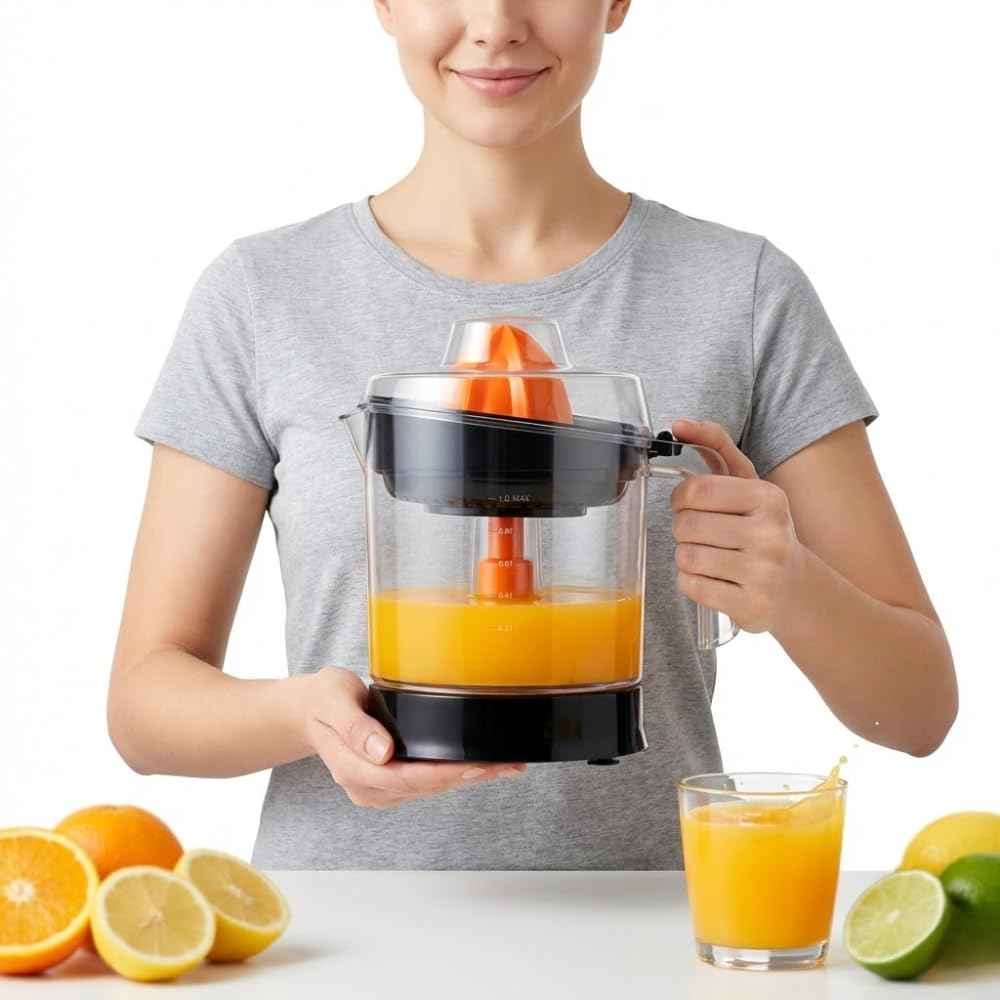 Drumstone (𝐒𝐩𝐞𝐜𝐢𝐚𝐥 𝟏𝟓 𝐘𝐞𝐚𝐫𝐬 𝐖𝐚𝐫𝐫𝐚𝐧𝐭𝐲) Large Citrus Juicer 1L Electric Juice Extractor 25W, 2-Way Rotation, Transparent Jar, Ergonomic Design for Orange Lemon Lime Grapefruit-image-35