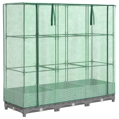 vidaXL Hochbeet, Pflanzkasten mit Gewächshaus-Aufsatz, Frühbeet für Balkon Garten Terrasse, Gemüsebeet Blumenbeet Pflanzbeet, Rattan-Optik