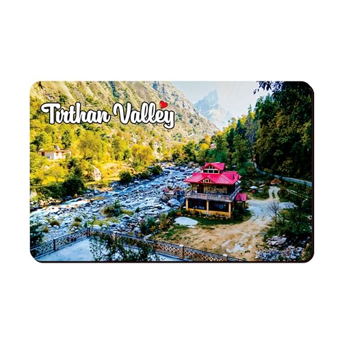Image of Elegant Fridge Magnet with Themes |Rectangular Size Refrigerator Magnet with Magnetic Rubber Back | Pack of 1, 8.6cm X 5.4cm (Tirthan Valley - Design 2)