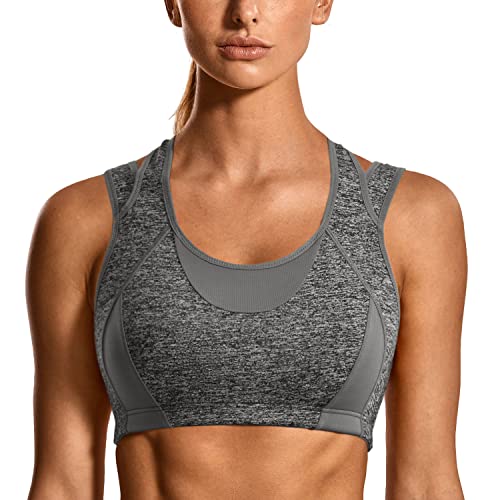 Image of SYROKAN Women's Double Straps Racerback Sports Bra | High Impact, Mesh Racerback, One-Piece Molded Cups, Wireless, Front Mesh Panel, Full Coverage