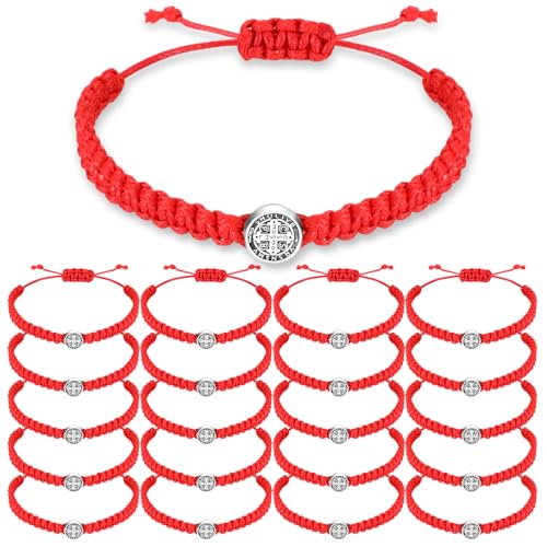 20 Pcs Catholic Bracelet Saints Benedict Medal Bracelet Adjustable String Religious Gift for Men Women