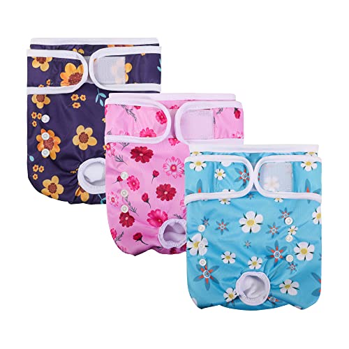 Demigreat es Running Trousers Pack of 3 M Highly Absorbent Sanitary Napkins Dog Diapers for Dogs Size Adjustable Cute Flowers