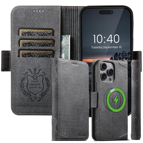 Étui iPhone 15 Pro Max portefeuille en cuir premium noir avec rabat