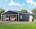 AMERLIFE 25x30x11.5 FT Outdoor Metal Garage Shed with Front Double & Side Hinged Doors, Extra Large Storage Shed with 4 Windows, Carport for Bass Boats, Full-Sized Pickups and Tractors