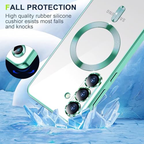 Image of VONZEE Clear Logo Electroplating Transparent Case For Samsung Galaxy A26 5G, Magnetic Plating Electroplate Tpu Case Cover, Individual Camera Protection For Each Lens- Green