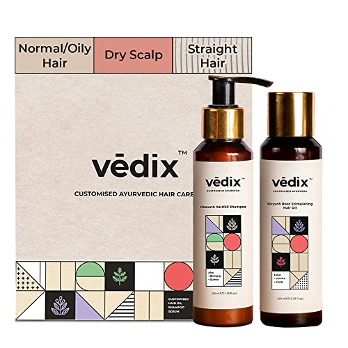 Vedix Ayurvedic Hair Care Combo Pack, Customized Shampoo and Oil for Normal/Oily Hair with Dry Scalp & Straight Hair – 200 ml