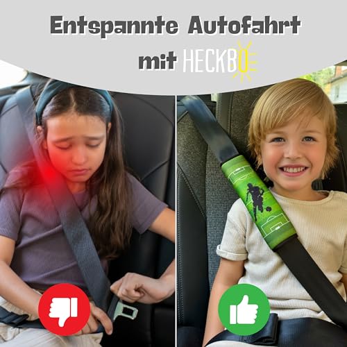 HECKBO 1x Kinder Auto Gurtpolster Gurtschutz mit Fußball Motiv - Sicherheitsgurt Polster für Kinder und Babys- Ideal für jeden Gurt Autositzerhöhungen Kinder Fahrradanhänger Flugzeug