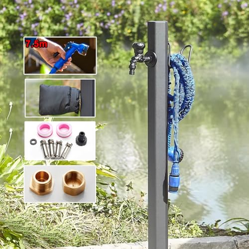 Columna de agua de jardín de acero inoxidable para exteriores, anticongelante, grieta con grifo de cobre, dispensador de fuente decorativo