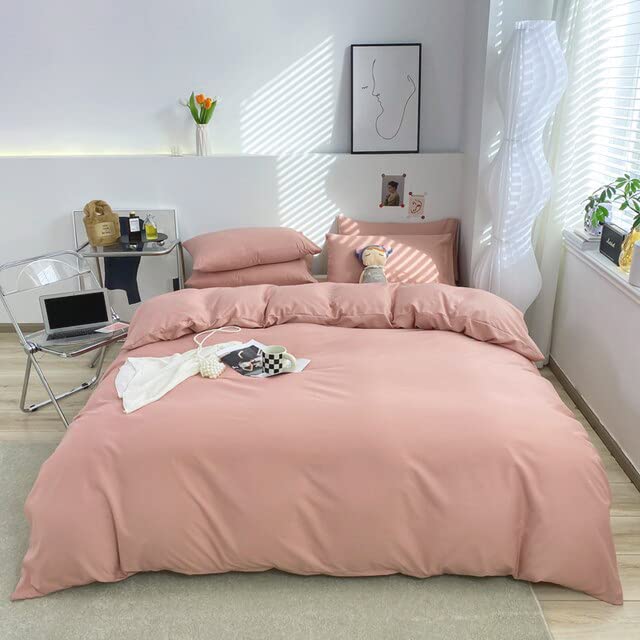 Juego Funda Nórdico Cama 90cm para edredón 3 Pieza,100% Microfibra, Funda nórtica 150x220 sábana Bajera 90x200+30 con Funda de Almohada 45x110,diseño Rosa