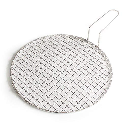 farawamu BBQ Pan, Round Stainless Steel BBQ Grill Roast Mesh Net Non-stick Baking Pan with Handle, Kitchen Supplies Photo Color 24cm