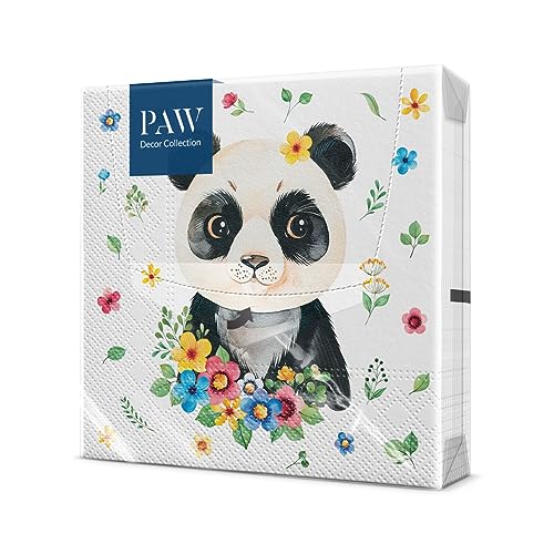 PAW - Guardanapos de papel de 3 camadas (33 x 33 cm) I 20 unidades I guardanapos com design de aniversário - menina e menino I guardanapos papel decorados para aniversários, festa I cor: Flower Panda