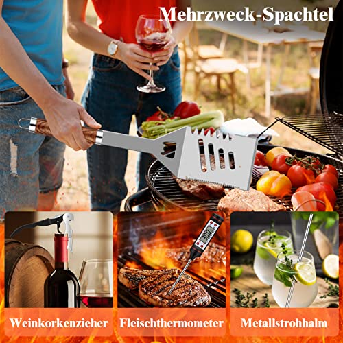 Grilliance 38 Stücke BBQ Grillbesteck Set Edelstahl Grillzubehör für Männer Geschenk Geburtstag Hochwertiger Grillutensilien Set Koffer mit Grillkoffer und Grillmatte für Garten und Camping Braun 3