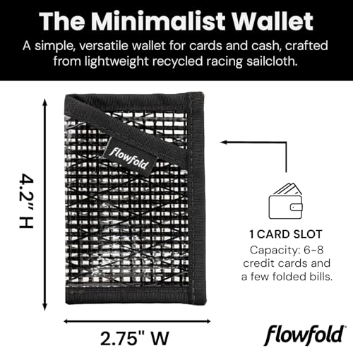 Flowfold Recycled Sailcloth Minimalist Card Holder Wallet | Slim and Durable with Cash pocket and Credit Card Slot | Minimalist Wallet Made in USA Holds 6-8 Cards2