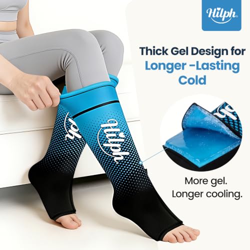 Image of Hilph 2PCS Full Calf Ankle Ice Pack Wrap, Extended Leg to Foot Ice Sleeve