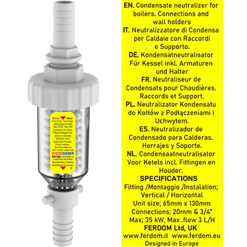 FERDOM FD168 Kesselkondensat-Neutralisator, Nachfüllbar, Mini Größe. Für Alle Brennwertkessel Bis 35 kW. Horizontale Oder Vertikale Armatur Zum Kondensieren Des Rohrs Vom Kessel. Einfacher DIY Job.