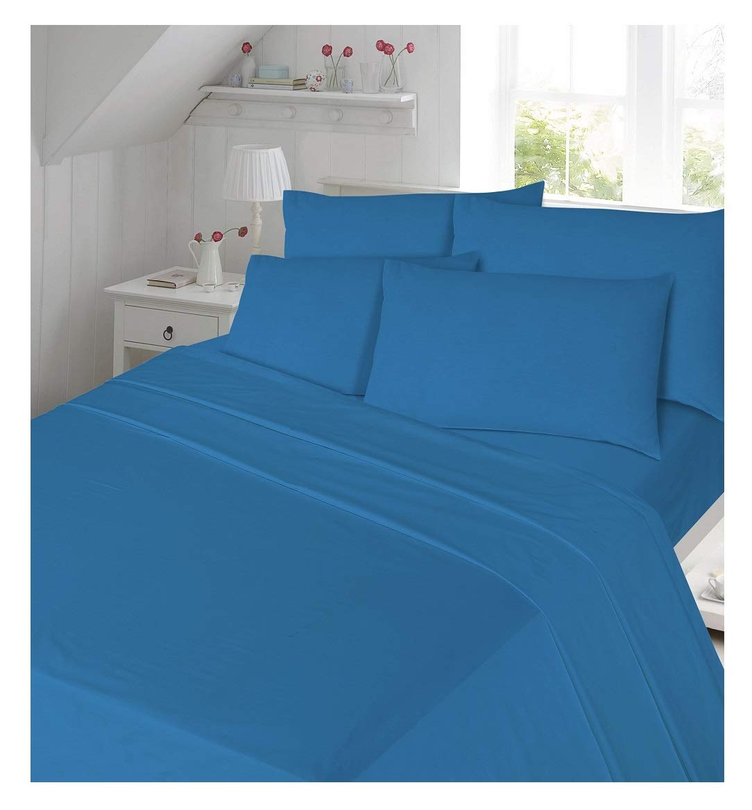 Maria Luxury Bedding & Linen Blue 100% Brushed Cotton Thermal Flannelette Flat Sheet, Soft Quality Flat Sheet Bedding Bed Cover - Single,