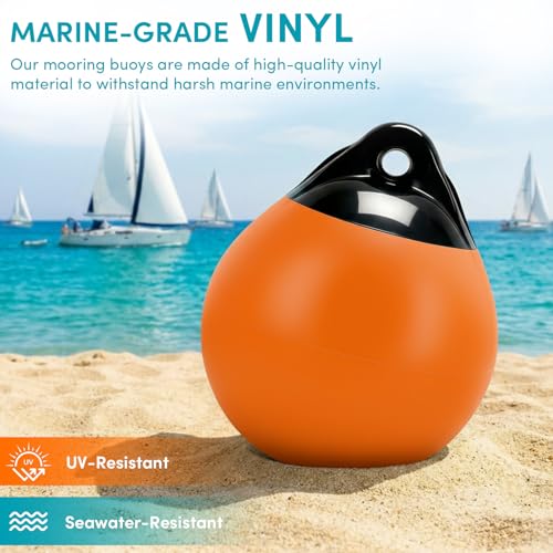 Mooring Buoy 12\", Boat Mooring Buoys with Needles and Pump, Vinyl Inflatable Anchor Buoy Ball, Round Boat Fenders for Docking/Anchoring/Marking - Orange (2Pack) - Thumbnail 4