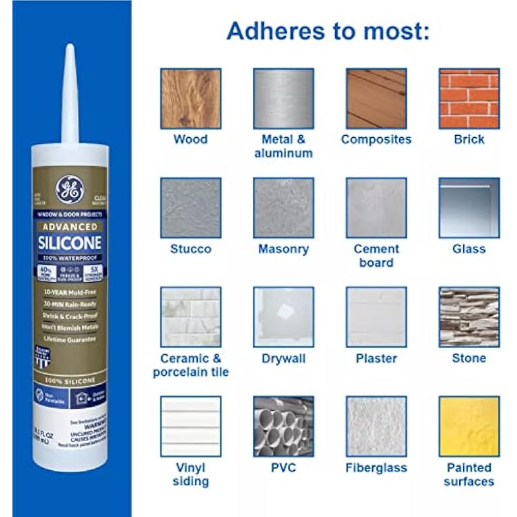 GE Advanced Silicone Window & Door Sealant Clear, 10.1 oz, 1, Cartridge