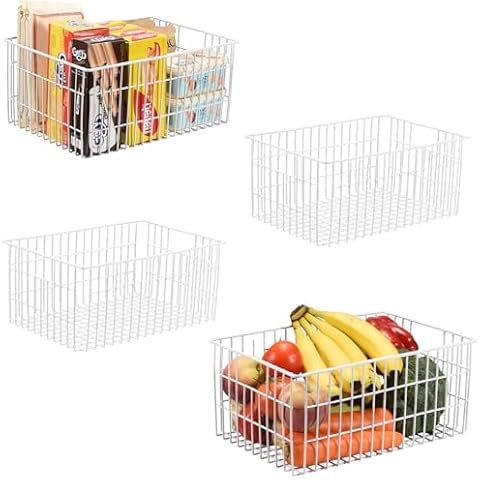 Orgneas Freezer Organizer Bins, Freezer Wire Baskets for 16/17 / 21 Cu.Ft Upright Freezer, Pantry Storage Basket Organizers for Frozen Foods, Vegetables and Fruits, 2 Large 2 Medium Cover