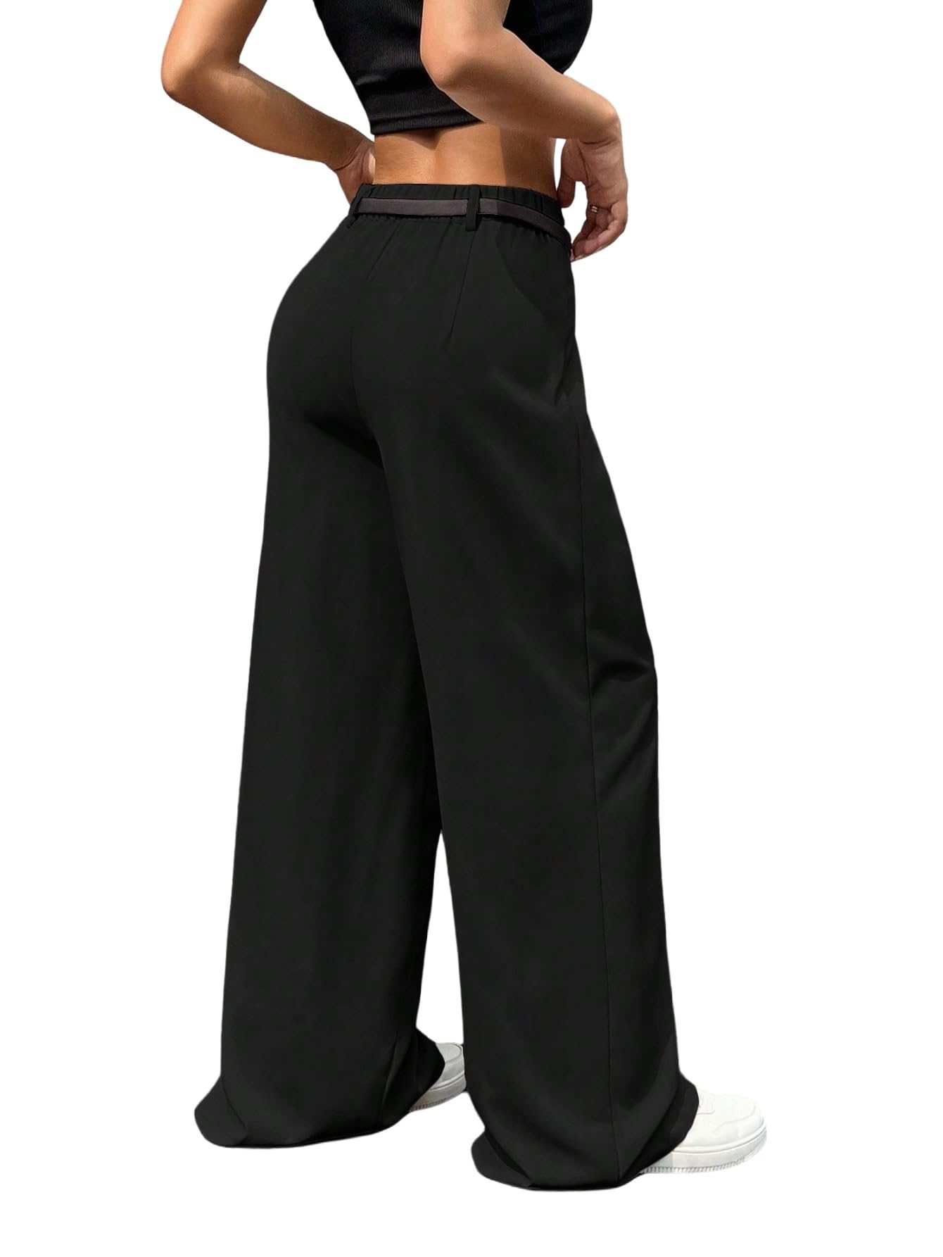 SweatyRocks Anzughose Damen Elegant Stoffhose Mit Gürtel Bundfaltenhose High Waist Freizeithose Wide Leg Hose Business Outfit Old Money Style