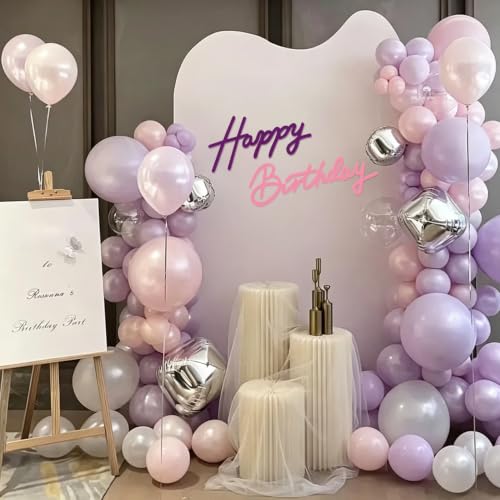 Image of TONIFUL Happy Birthday Sign for Backdrop - Pink Purple Felt Banner - Includes Dot Glue - Perfect for Birthday Party Backdrop,Wall Decr,Balloon Arch,Photo Background