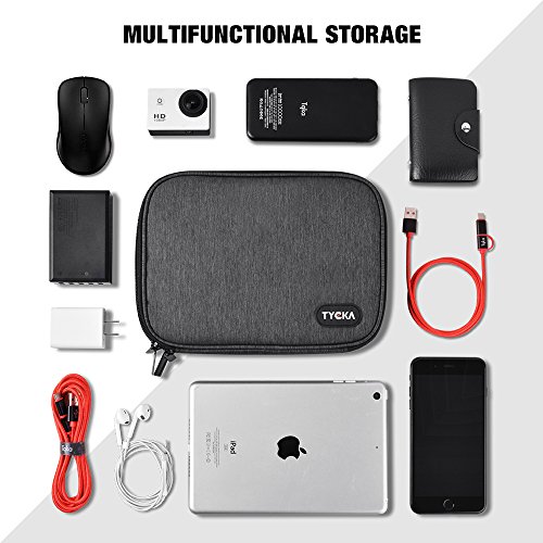 TYCKA Portable Electronics Travel Organizer Storage Bag for Accessories, Cable, Cord, iPad Mini, Kindle, USB, SD Cards, Chargers, Deep Gray