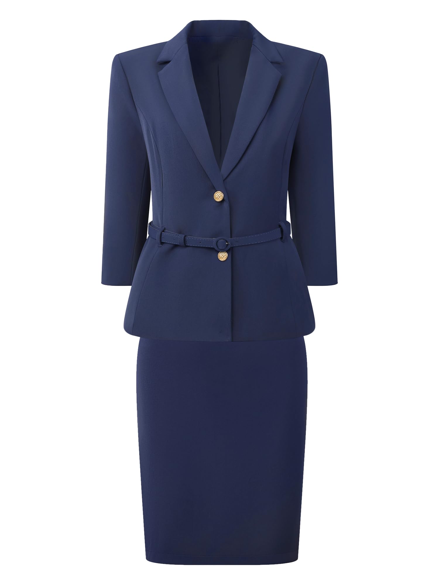Hobemty Ensemble 2 Pièces pour Femme Blazer à Manches 3/4 avec Ceinture et Jupe Courte Crayon