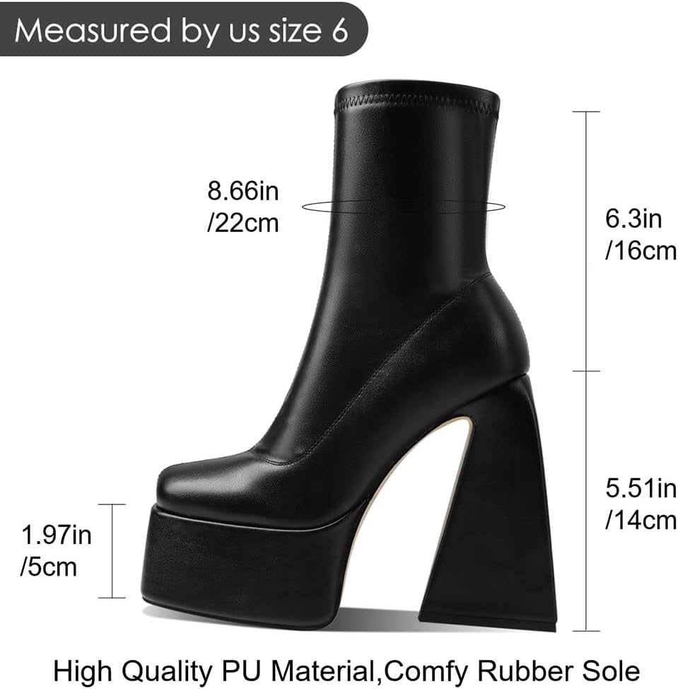 Uacllcau Platform Boots for Women Mid Calf Boots Square Toe Chunky High Heel Boots Side Zipper Ankle Booties - Image 5