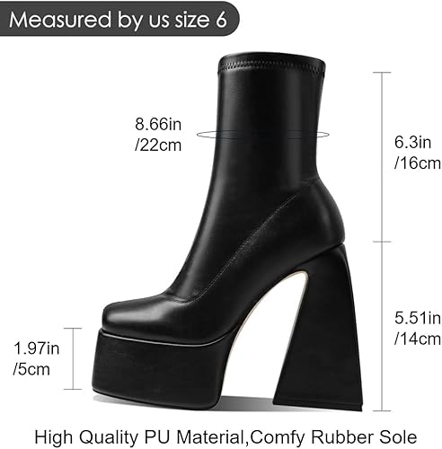 Miniatura 5 de Uacllcau Botas de plataforma para mujer, botas de media pantorrilla, punta cuadrada, botas de tacón alto grueso con cremallera lateral