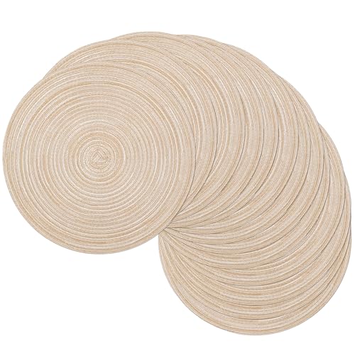 Image of SHACOS 15 inch Beige Round Placemats Set of 12 for Dining Table Woven Braided Circle Place Mats Kitchen Placemat Washable Table Mats