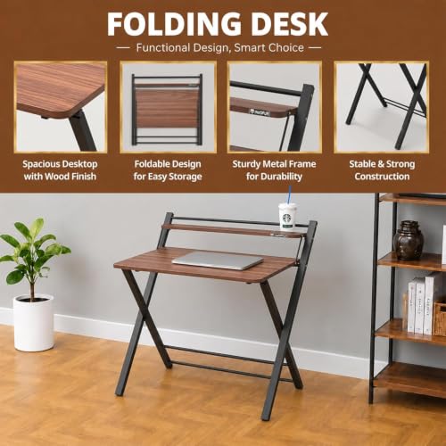 Image of InnoFur Meleti Folding,Multi Purpose, Study, Adjustable Portable, Work from Home, Laptop, Computer, Writing, Dining, Utility Table with Bookshelf (Large, Brown 100x73x85 CM)