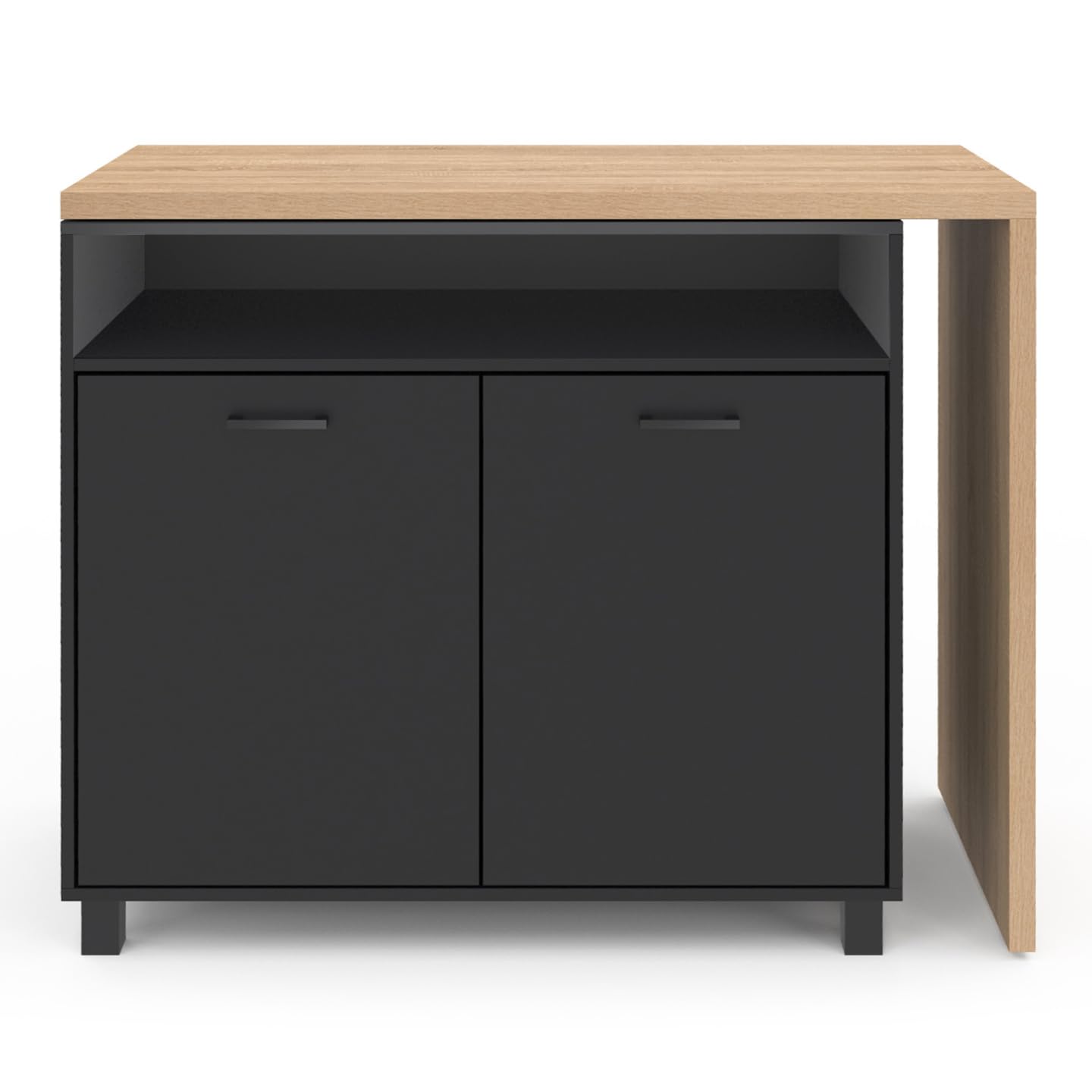 IDMarket - Ilot Rotatif CINA Meuble de Bar pivotant 2 en 1 Imitation hêtre et Noir