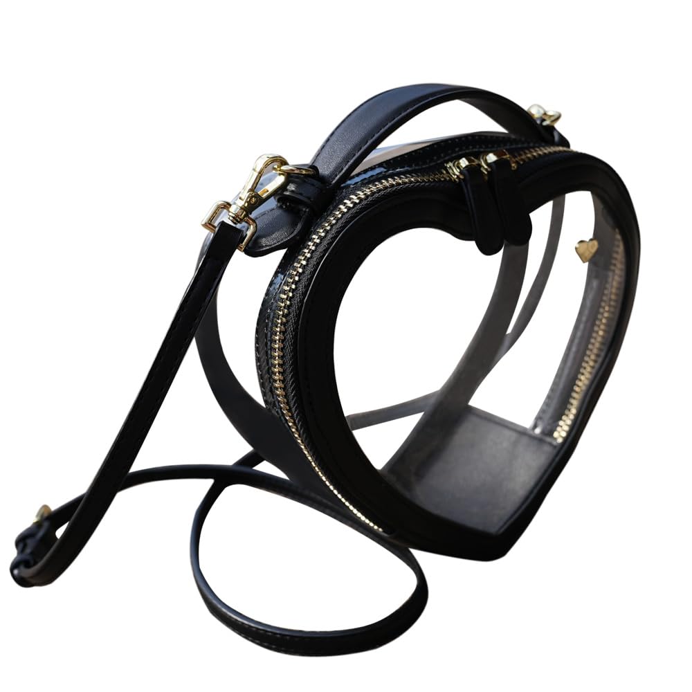 dreamie - Clear Crossbody Purse, Heart, Stadium Approved, Trendy, Cute, Concert, Festivals, Essentials, Vegan Leather, Smooth Gold Zipper, Clear as