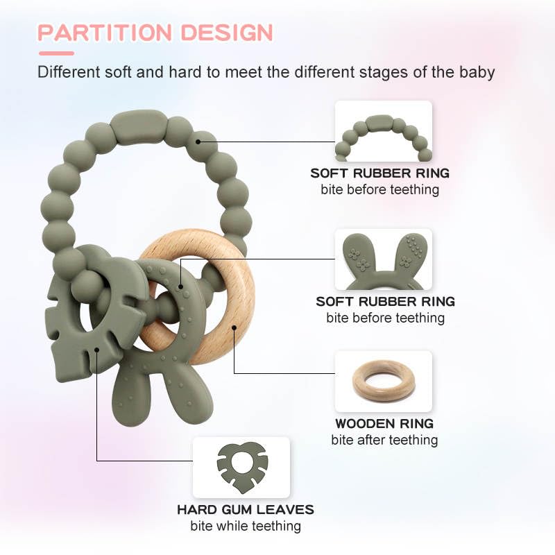 Image of | Bohemian Teether | Baby Teether | Sensory Exploration and Teething Relief | 100% Food-Grade Silicone Teether Toy | BPA Free | Chewbeads | Silicone with Beechwood Ring | (Sage)
