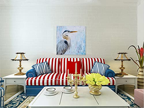 Sygallerier Heron Canvas Wall Art With Textured - Modern Bird Paintings In Teal And Grey Color - Abstract Cormorant Pictures For Living Room Bedroom Bathroom Decor #TOP6