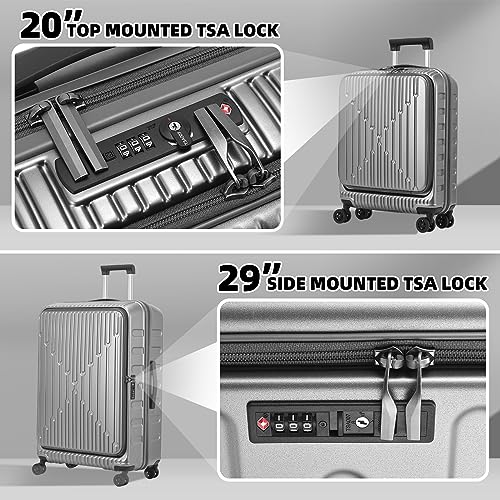 Image of Kaleenie 2 Pieces 20 /29 Luggage Sets, 20 Inch Cabin Luggage with Front Pocket & 29 Inch Side Opening Suitcase, Ligthweight ABS+PC Hardshell, Gray