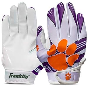 Franklin Sports Clemson Tigers Kids Football Receiver Gloves – Youth Official NCAA College Team Football Gloves – Silicone Palm Receiver Gloves for Kids Ages 7-10 – Youth Small/Extra Small