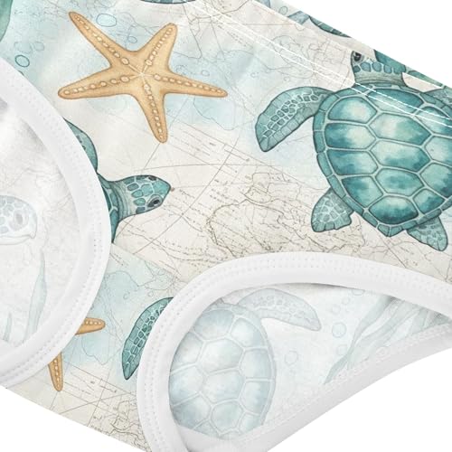 Vintage Sea Turtles Starfish Prints Panties for Girl Toddler Girls Underwear Cotton Personalized Kids Briefs Undies 2t4