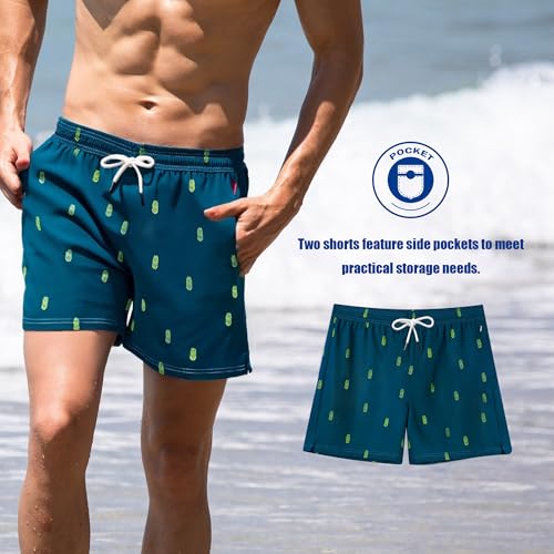 BRISIRA Mens Swim Trunks 5 Inch Compression Liner Beach Swim Shorts Bathing Suit Quick Dry 4-Way Stretch Pockets2