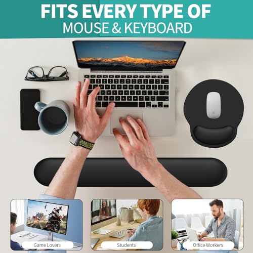 Image of eulps Mouse Pad Wrist Support, Ergonomic Memory Foam Keyboard Wrist Pad & Gel Wrist Rest Set for Computer Keyboard for Easy Typing & Pain Relief for Office & Home(Black Set)