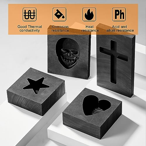 image for Gisafai 4 Pcs Graphite Casting Ingot Molds Heart Star Skull 3D Cross R
