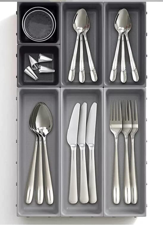 SUKHAD7 - Piece Cutlery Drawer Spoon,Knife Organiser Set Adjustable for Kitchen |Plastic|White