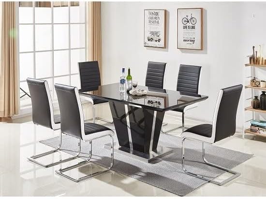 Memphis Large Black Gloss Dining Table 6 Symphony Black Chairs : Amazon ...