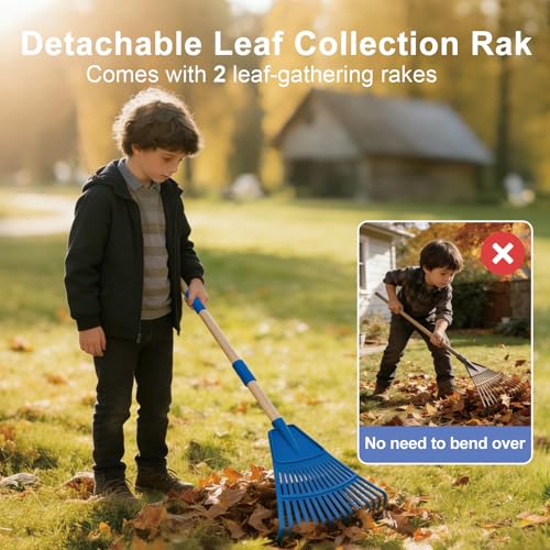2PCS Widening Garden Leaf Rake Detachable Handle Lightweight Kids Gardening Tools Plastic Lawn Rakes for Lawn Leaves and Outdoor Yard Cleaning - Image 2