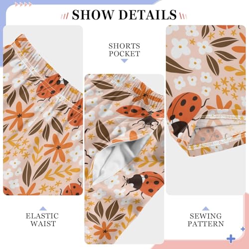 Ladybug and Floral Boys Long Pants Soft Trousers Elastic Waist Kids Lounge Bottoms with Pockets S-XL4