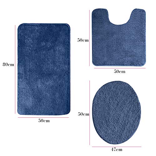 Elehealthy 3 Pieces Bathroom Rug Set, Non-Slip Bath Mats for Floors, Ultra Soft Absorbent and Comfortable U-Shaped Contour Rug, Floor Mat and Toilet Lid Cover(Navy Blue) by Elehealthy - Used condition - Image 3